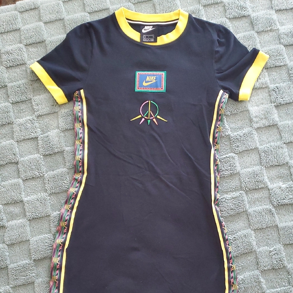 Nike Women's Black Mini Dress with Yellow Trim
